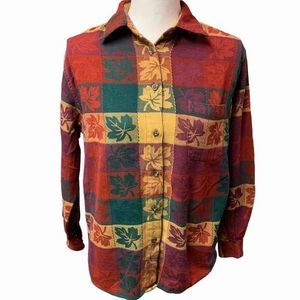 🌈Krazy Kat fall themed leaves button down long sleeve shirt women’s medium